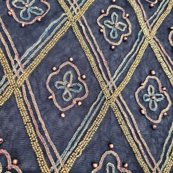 FREE PEOPLE black beaded sheer holiday to India peplum top tinic XS - Picture 6 of 12